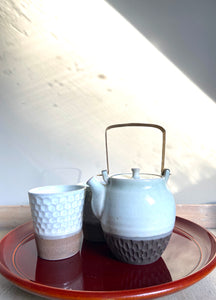 Japanese Ceramic Dobin Tea Pot Uroko - 粉引土瓶鱗柄