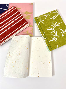 Japanese Washi Hand Printed Notebook Bamboo Leaf A6 - 和綴じノートA6 笹