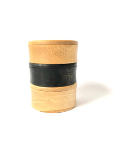 Japanese Handcrafted Wooden Rounded Container Iron Dyed Chestnut - 栗の蓋物 低  鉄染め 10cm (4cm height)
