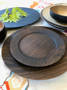 Japanese Handcrafted Wooden Iron Dyed Rim Plate Cherry 24cm -  染めリムプレート